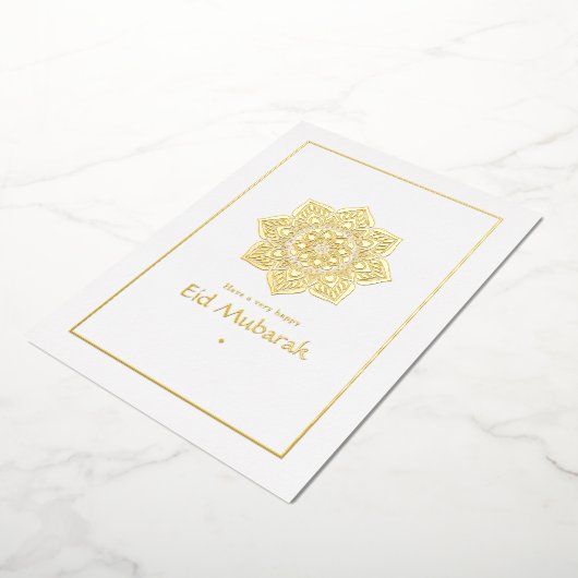 Eid Mubarak Wit en Goud Folie Vakantied Kaart (Gedraaid)