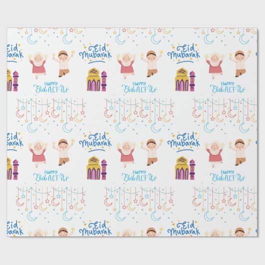 Eid Mubarak wit voor kinderen Cadeaupapier (Vlak)