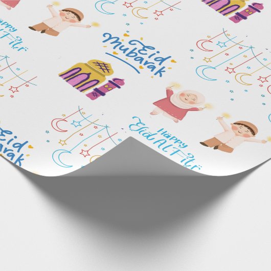 Eid Mubarak wit voor kinderen Cadeaupapier (Hoek)