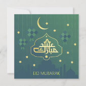Eid Mubarak with Golden stars and moon Feestdagenkaart (Voorkant)