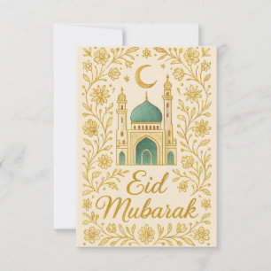 Eid Mubarak - Witte en Gouden Moskee Bloemen Kaart