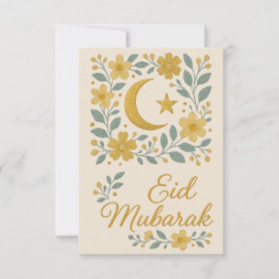 Eid Mubarak - Witte en gouden moskee bloemen Kaart