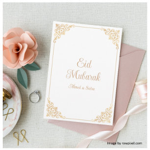 Eid Mubarak Witte Vintage Barok Moslim Feestdag Kaart