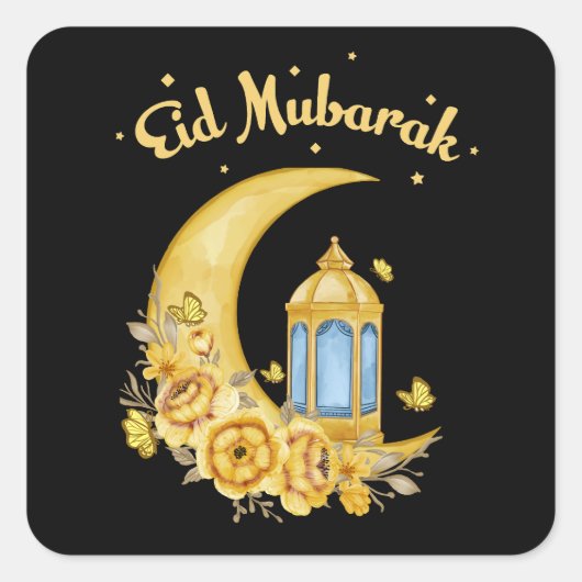 Eid Mubarak Zonnebloem Splendor: Vrolijke Bloesems Vierkante Sticker (Voorkant)