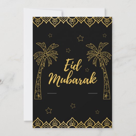 Eid Mubarak Zwart En Goud Feestdagenkaart (Voorkant)