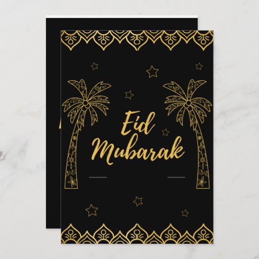 Eid Mubarak Zwart en Goud Feestdagenkaart (Voorkant / Achterkant)