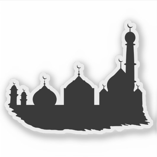 Eid Mubarak Zwart Moskee Silhouet Sticker (Voorkant)