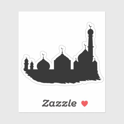 Eid Mubarak Zwart Moskee Silhouet Sticker (Vel)