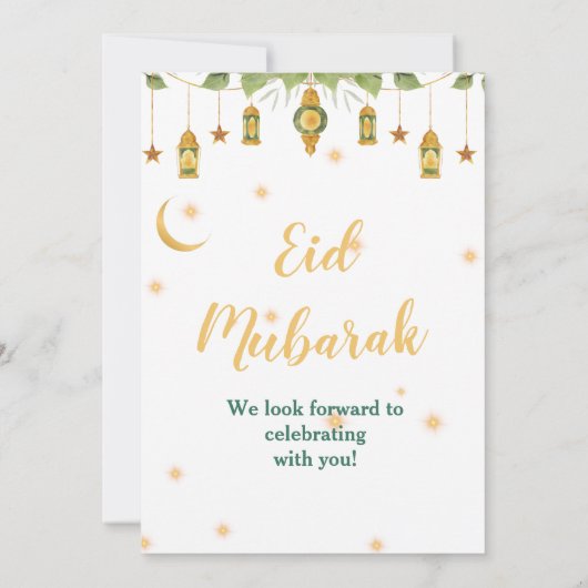 Eid Party uitnodiging Elegante witte gouden lantaa (Achterkant)