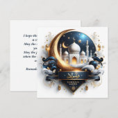Eid Ramadan Gouden Moskee Halve Maan Blauw Wit Feestdagenkaart (Voorkant / Achterkant)