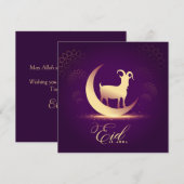 Eid ul Adha Mubarak Crescent Goat Gold Paars Feestdagenkaart (Voorkant / Achterkant)