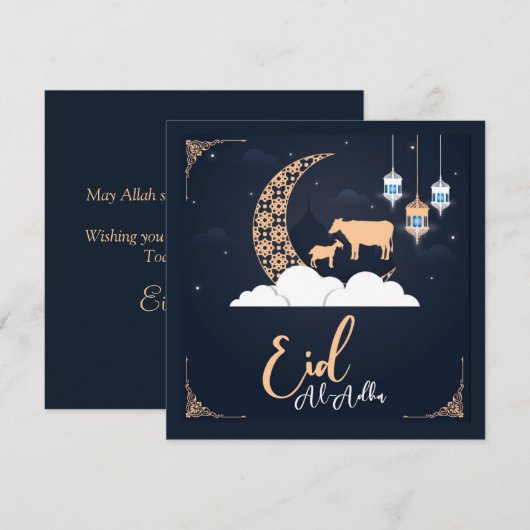 Eid ul Adha Mubarak Crescent Goat Islamic Lantern Feestdagenkaart (Voorkant / Achterkant)