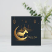 Eid Ul Adha Mubarak Crescent Mosque Goat Gold Feestdagenkaart (Staand voorkant)