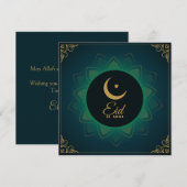Eid ul Adha Mubarak Crescent Star Green Gold Feestdagenkaart (Voorkant / Achterkant)