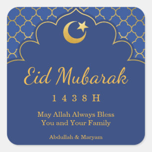 Eid-vieringssticker Gouden Marokkaanse Patroon Vierkante Sticker
