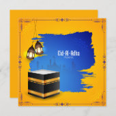 EidulAdha Islamic Lantern Mosque Blue Yellow Feestdagenkaart (Voorkant / Achterkant)