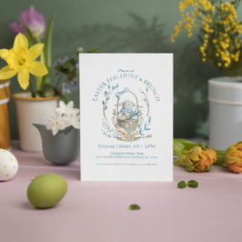 Eienjacht in paasmandje en easbrunch invallen bedankkaart