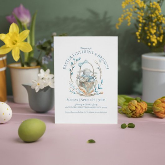 Eienjacht in paasmandje en easbrunch invallen bedankkaart