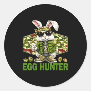 Eier jager schattig konijn vrede teken camouflage ronde sticker