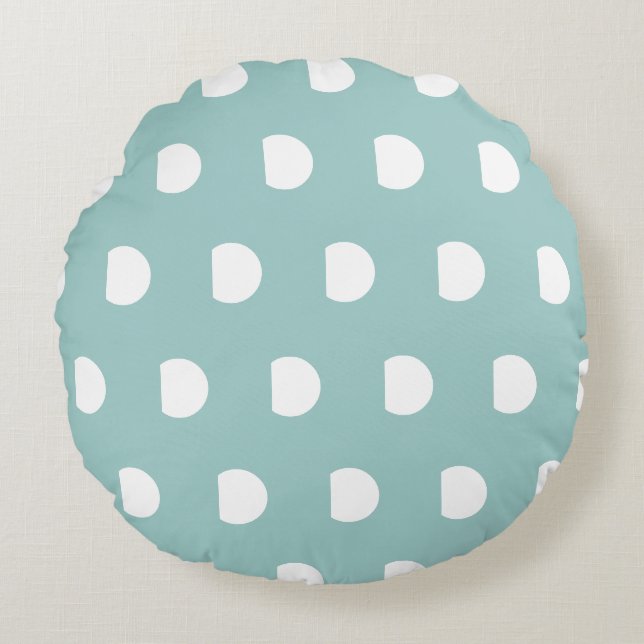 Eierdop Blauw Witte Stippen      Rond Kussen (Voorkant)