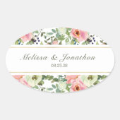 Eierdop- en Blush Bloemen Bruiloft Ovaal Sticker (Voorkant)