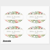 Eierdop- en Blush Bloemen Bruiloft Ovaal Sticker (Vel)