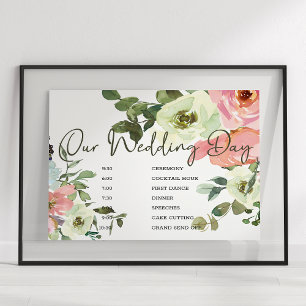 Eierdopje Blush Roze Bloem Bruiloftsschema Bord Poster
