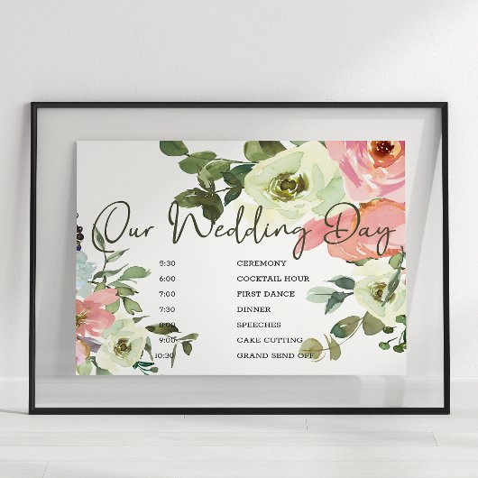 Eierdopje Blush Roze Bloem Bruiloftsschema Bord Poster