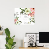 Eierdopje Blush Roze Bloem Bruiloftsschema Bord Poster (Thuiskantoor)
