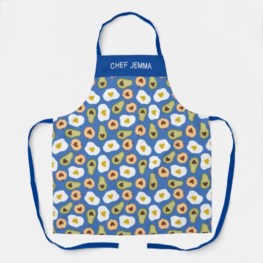 Eieren Avocados Peraches Blauw Naam toevoegen Schort (Voorkant)