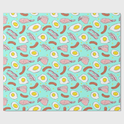 Eieren Bacon Worsten Ontbijt Voedsel Patroon Cadeaupapier (Vlak)