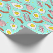 Eieren Bacon Worsten Ontbijt Voedsel Patroon Cadeaupapier (Hoek)