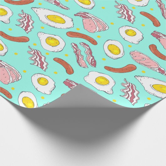 Eieren Bacon Worsten Ontbijt Voedsel Patroon Cadeaupapier (Hoek)