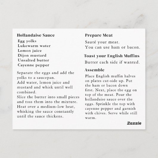 Eieren Benedict Day Recipe Briefkaart (Achterkant)