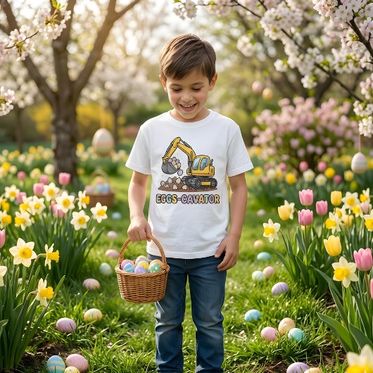 Eieren Cavator Grappig Pasen Graafmachine Jongens T-shirt