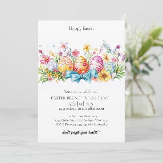 Eieren decoratie en eierjacht Uitnodiging (Staand voorkant)