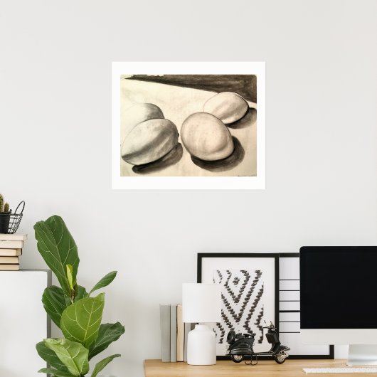 Eieren, een stilleven in houtskool poster (Thuiskantoor)