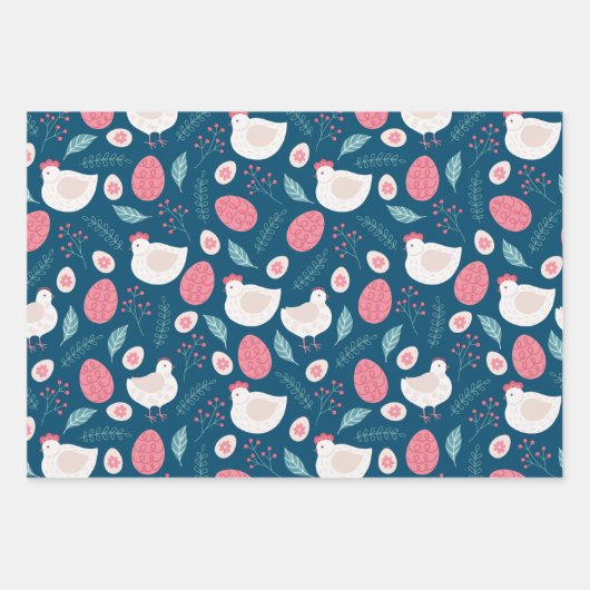 Eieren en kippen van het paashok inpakpapier vel (Voorkant 3)