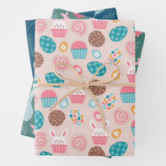 Eieren en kippen van het paashok inpakpapier vel (In situ)