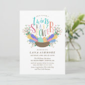 Eieren en kleurrijke veren Baby shower met tweelin Kaart (Staand voorkant)