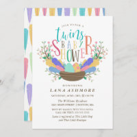 Eieren en kleurrijke veren Baby shower met tweelin