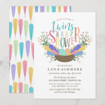 Eieren en kleurrijke veren Baby shower met tweelin