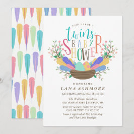 Eieren en kleurrijke veren Baby shower met tweelin Kaart