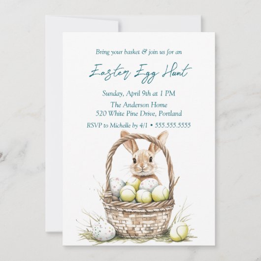 Eieren en konijntje in Basket Easter Egg Hunt Kaart (Voorkant)