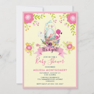 Eieren-, Flamingo-, Konijn- en Bloemen Baby Shower Kaart