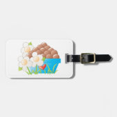 Eieren in blauwe kom met bloemen en hart bagagelabel (Voorkant horizontaal)