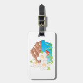 Eieren in blauwe kom met bloemen en hart bagagelabel (Voorkant verticaal)