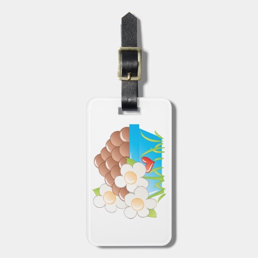 Eieren in blauwe kom met bloemen en hart bagagelabel (Voorkant verticaal)