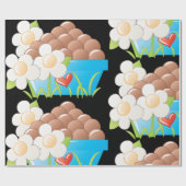 Eieren in blauwe kom met bloemen en hart cadeaupapier (Vlak)