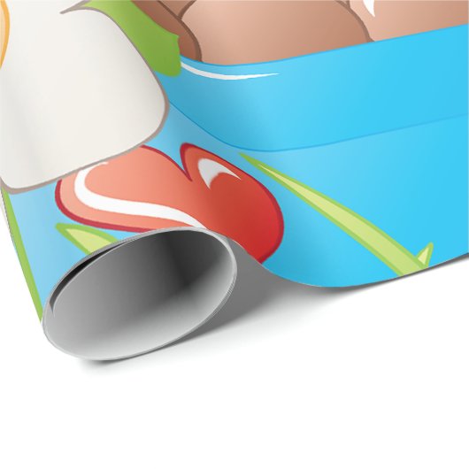 Eieren in blauwe kom met bloemen en hart cadeaupapier (Rol Hoek)